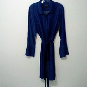 Banana Republic blue button down tie waist long sleeve pockets dress